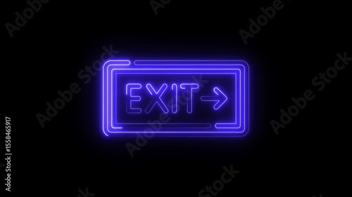 Realistic Neon Exit Sign Turning On Concept of great discount and clearance. 4K video motion graphic animation. Exit neon glowing symbol .Emergency exit sign night. Emergency danger 4k video