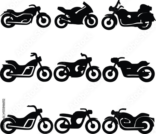 set of silhouettes of motorcycle
