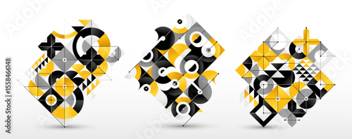 Abstract Bauhaus style graphic design set, vector background with geometric elements pattern, stylish modern geometry motif, wallpaper art collection.