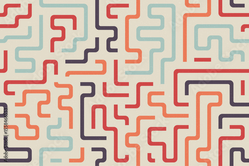Vector maze line pattern with vibrant curved shapes creating an abstract colorful background