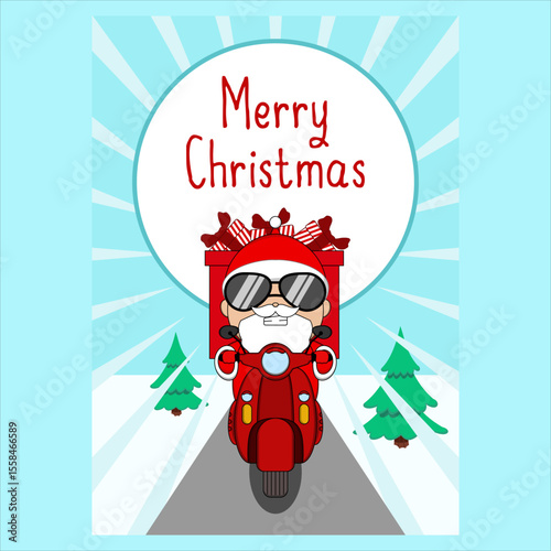 Santa claus happily riding a motorcycle. Vector illustration design EPS 10.