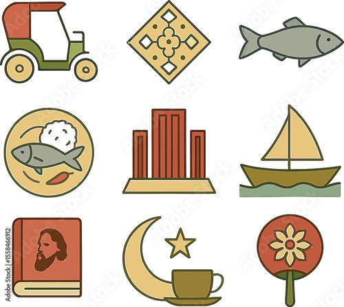 Exclusive Bangladeshi Cultural Icon Set Minimal Editable EPS Vector Pack