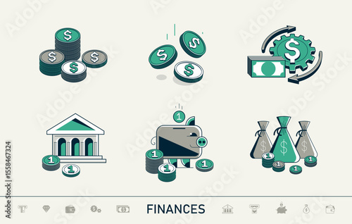 Financial icons vector set, business and finance detailed icons that can be used as a simple illustration, money economic theme.