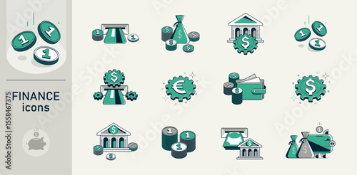 Business and finance vector icons set, financial and economy theme detailed icons that can be used as an illustration, money theme.