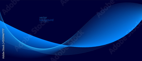 Smooth flow of wavy shape with gradient vector abstract background, dark blue design curve line energy motion, relaxing music sound or technology.