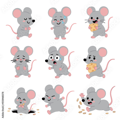 Cute Mouse Expressions Showing Various Emotions and Actions
