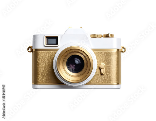 Stunning white and gold retro camera design evokes a sense of nostalgic photographic elegance.