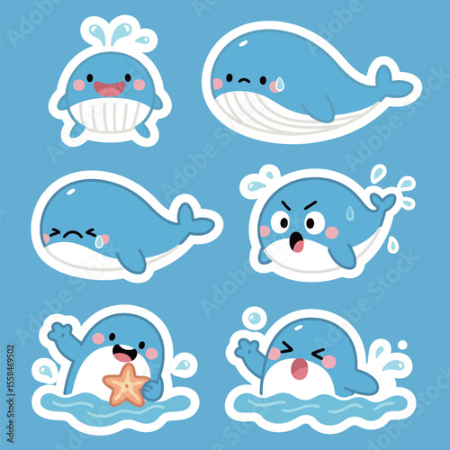 Cute Whale Expressions Showing Various Emotions and Activities