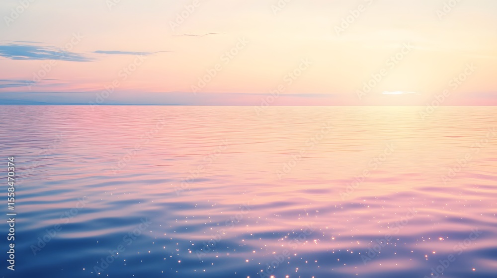 Obraz premium Pink Sunset over Calm Ocean Water, Peaceful Seascape