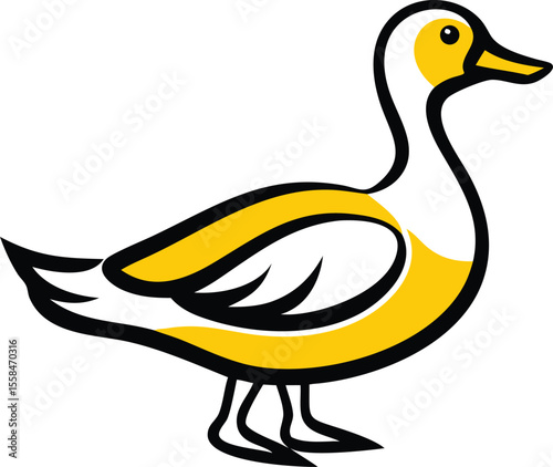 ducky, waterfowl, bird, yellow and black, cartoon, digital art, minimalist illustration
