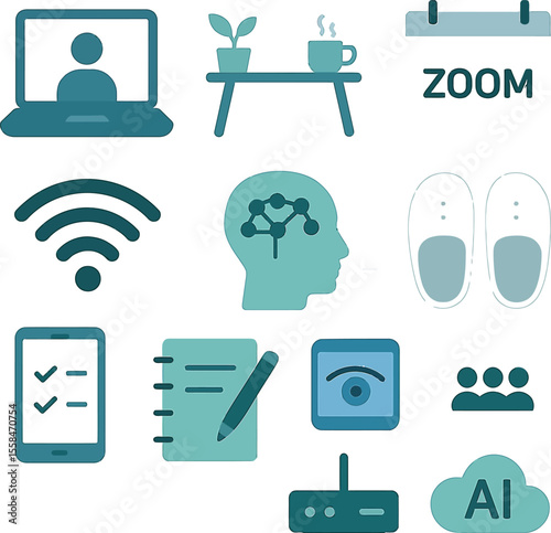 Remote Work & Digital Collaboration Icon Set  Editable EPS Vector Pack