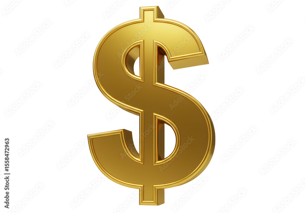 Fototapeta premium Golden dollar sign isolated on transparent background representing wealth and finance