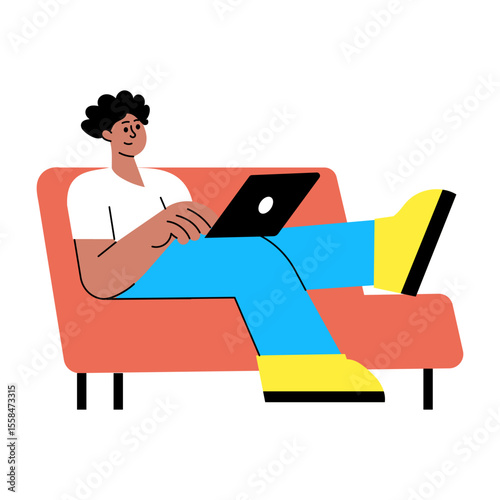 A flat style illustration showing a person doing online work 
