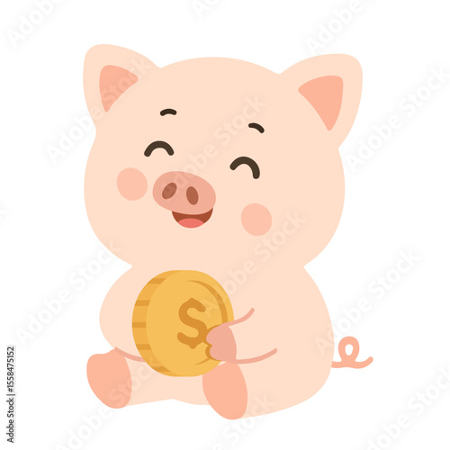 Piggy Bank Holding a Gold Coin