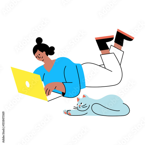 A flat style illustration showing online employment 
