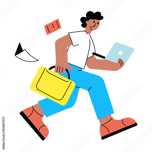 A flat style illustration showing a late person 
