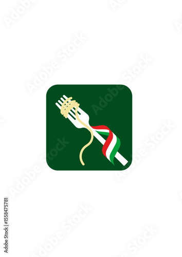 Fork with spaghetti and the Italian flag wrapped around