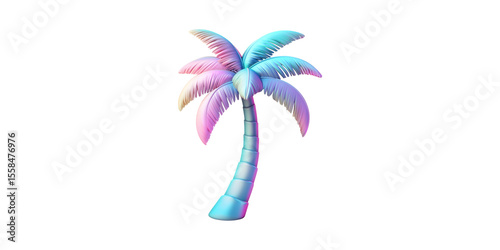 Colorful Gradient Palm Tree Illustration. Vibrant Tropical Design For Summer And Beach Themes Isolated On Transparent Background
