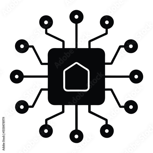 Modern smart home device hub with intuitive control interface and connectivity icons silhouette