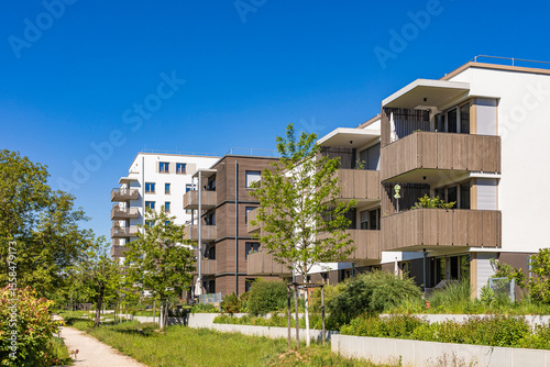 Modern energy-efficient apartment buildings in Ludwigsburg, Germany, with a focus on sustainability and contemporary design.