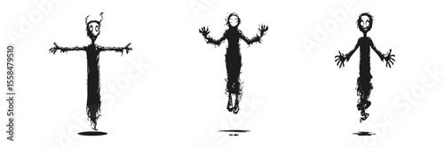 Eerie Human Figures In Silhouette Set. Supernatural And Horror Theme Collection. Halloween And Fantasy Illustration Use. Isolated Vector Illustration