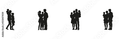 Family Interaction In Silhouette Set. Parenting, Childhood, And Emotional Bonding Symbol Collection. Social And Educational Use. Isolated Vector Illustration