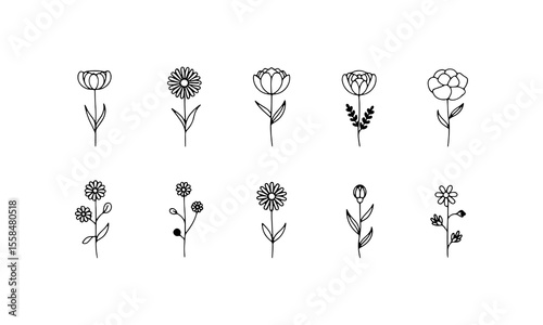 Compact Floral Icons. A uniform set of floral icons with subtle variations, ideal for modern branding and clean design compositions.
