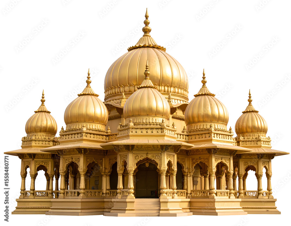 Obraz premium A magnificent golden shrine adorned with elaborate carvings and elegant domes stands as a symbol of devotion.