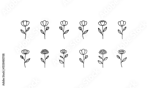 Curved Line Botanicals. A stylized floral design featuring arched petals and wavy stems, perfect for feminine design themes and organic branding.