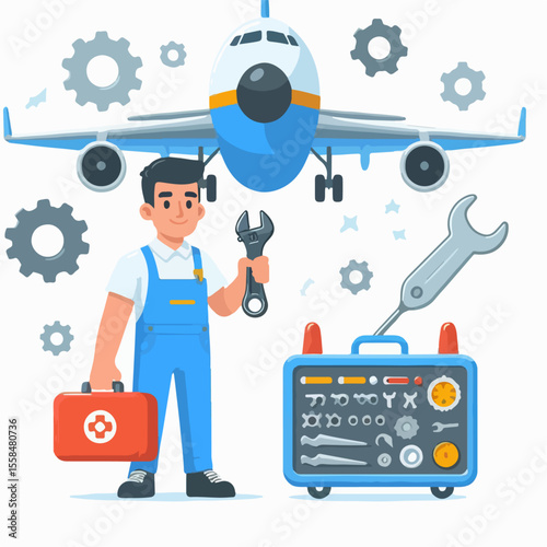 airplane mechanic vector illustration