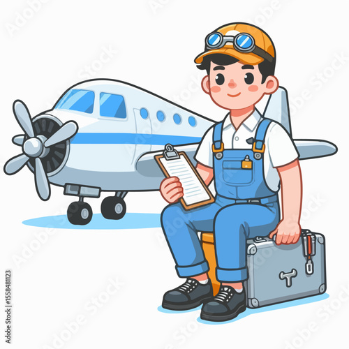 airplane mechanic vector illustration