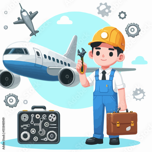 airplane mechanic vector illustration