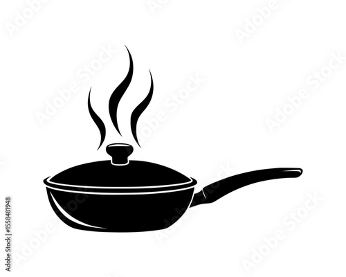 Hot steaming pan with lid and handle cooking icon vector illustration