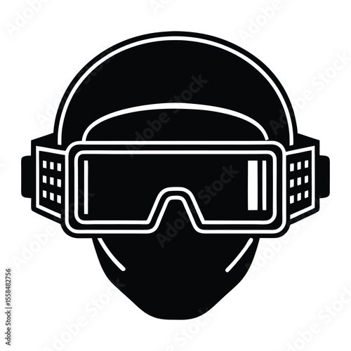 Futuristic cyberpunk visor or smart glasses silhouette with abstract digital elements