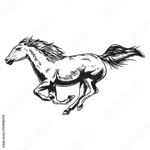 Horse running hand drawn vector illustration
