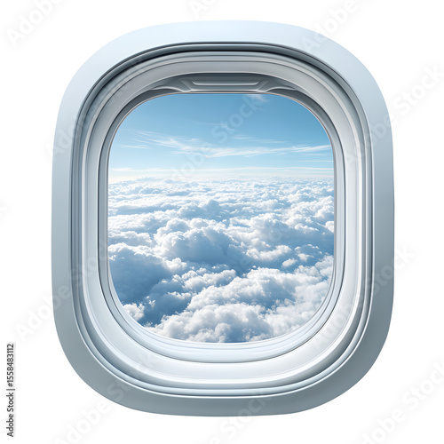 Airplane window frame with blank view isolated on a transparent background