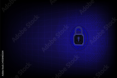 Digital padlock cybersecurity data protection blue background, secure technology concept