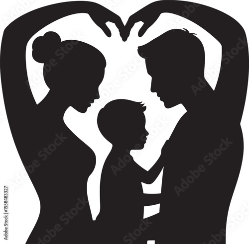 Black Silhouette Family Heart Shape Vector Illustration Parents Child Love Unity