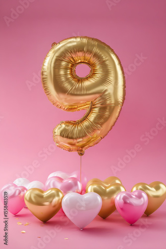 Globo 9 gold pink background