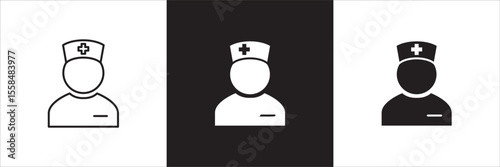 Female doctor icon. Female nurse medical staff icon. Healthcare symbol. Icon symbol compatible for medic consultation, surgeon, nurse, physician, health care. Vector illustration