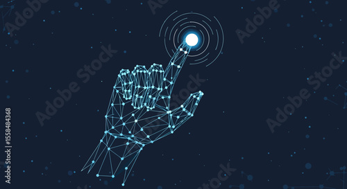 Abstract Polygonal Hand Interacting with Digital Interface Futuristic Technology Concept