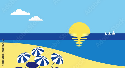 Sunset Beach Scene Summer Vacation Illustration