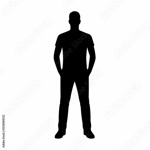 Man standing with hands in pockets. Adult people. Isolated vector silhouette