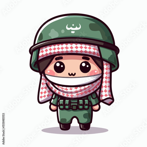cartoon vector illustration of soldier with arabic scarf