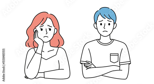 Upset Couple Illustration Sad Expressions, Relationship Problems, Emotional Distress
