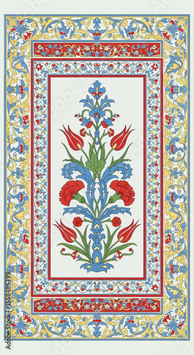 Elegant Floral Ottoman Design Vintage Inspired Carpet Pattern