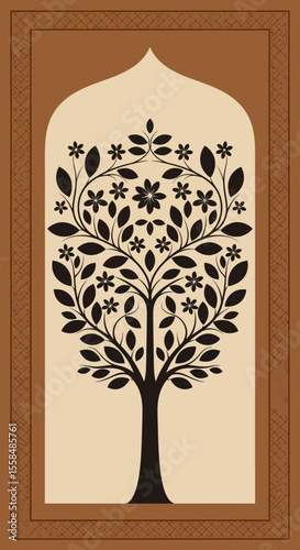 Ornate Floral Tree of Life Illustration in Archway Frame