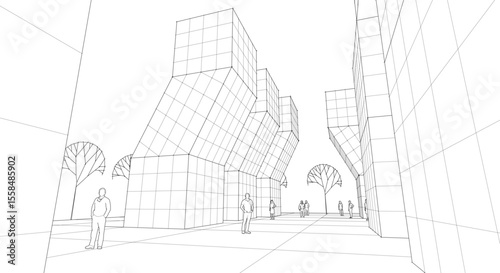 city ​​abstract modular architecture 3d rendering	
