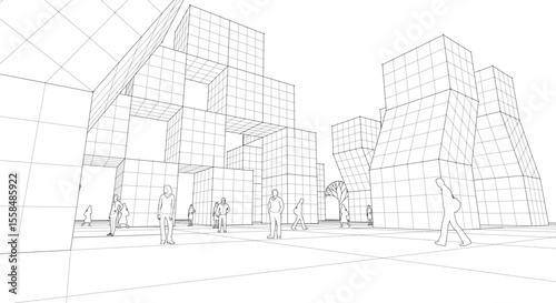 city ​​abstract modular architecture 3d rendering	