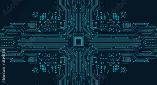 Abstract Circuit Board Design Teal and Dark Blue Tech Background
